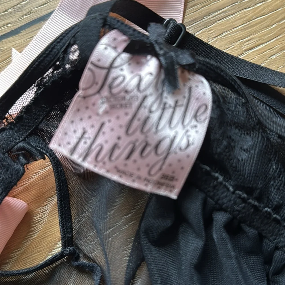 Victoria Secret Sexy Little Things Black/Pink Sheer Lingerie Womens 36B ruffles - Picture 7 of 10